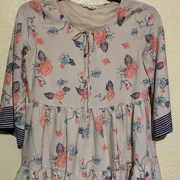 Bo Bel Dress Mini Size S Tiered Floral Pink Blue Gray Cream Long Tunic - Picture 3 of 15